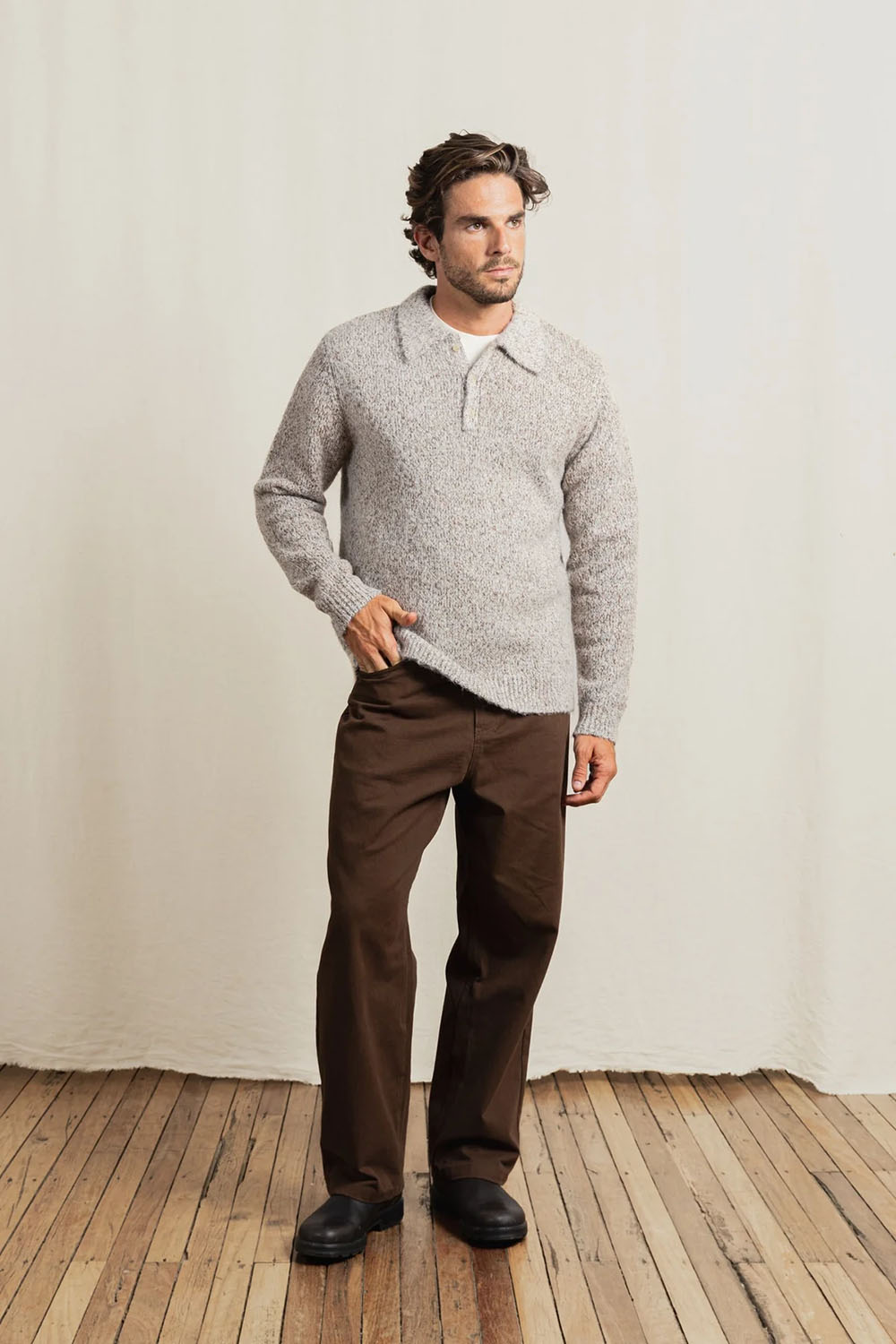 rhythm kinetic collared knit tobacco