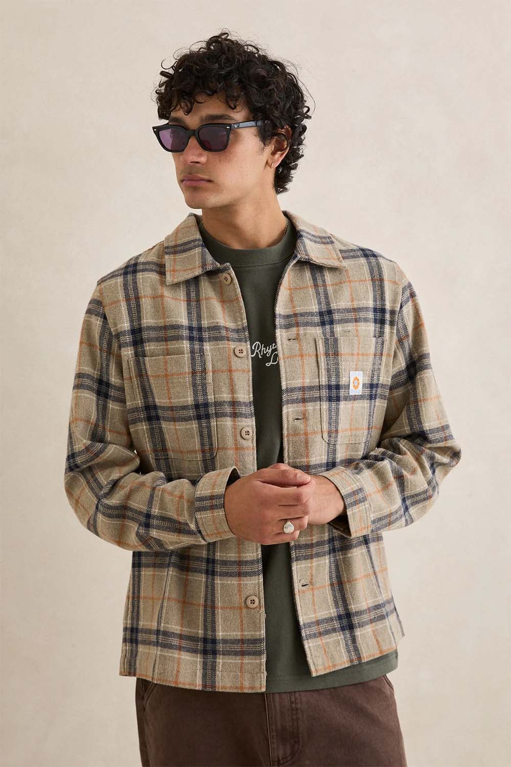 rhythm oscar check ls shirt stone front