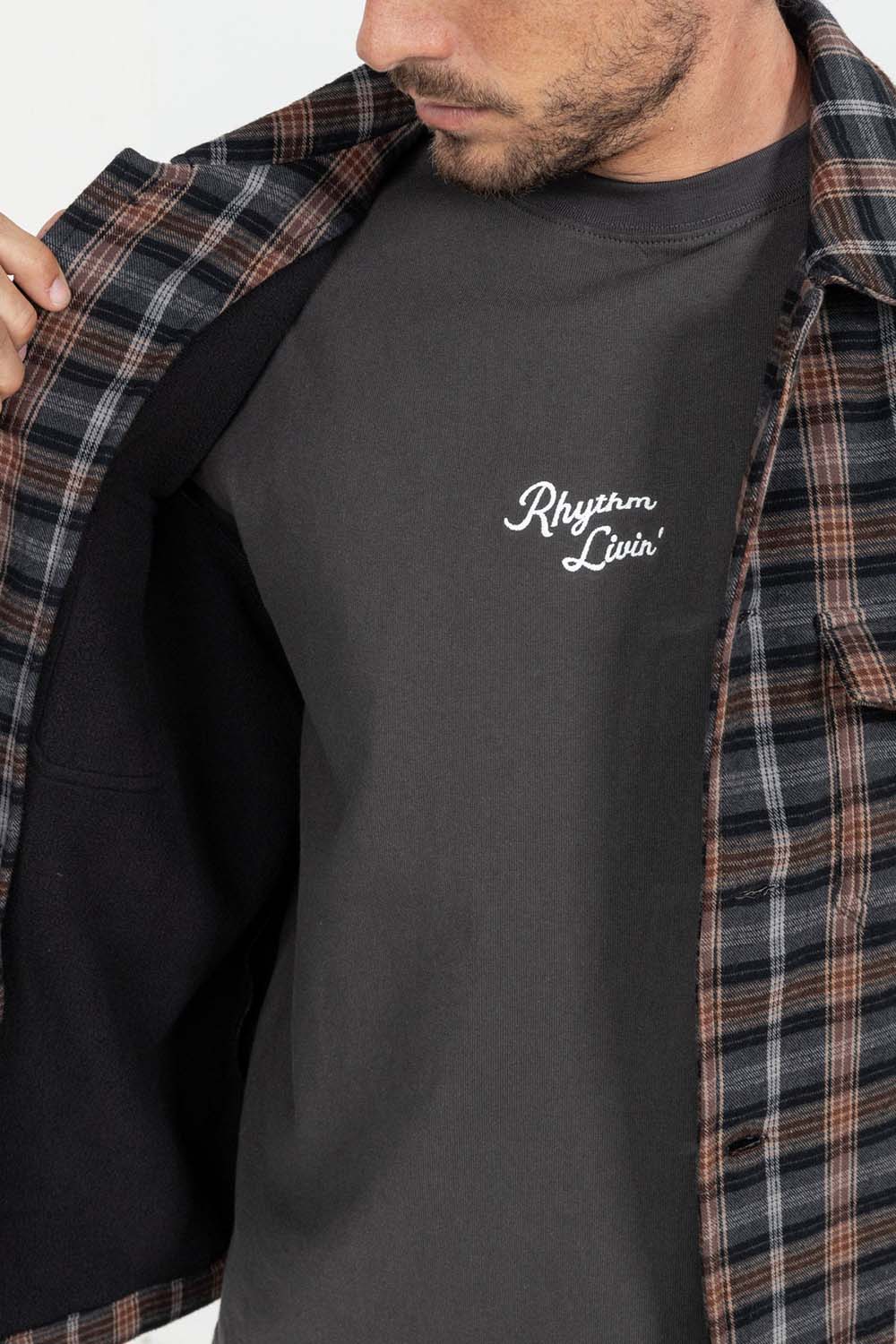 rhythm polar bond ls flannel charcoal detail