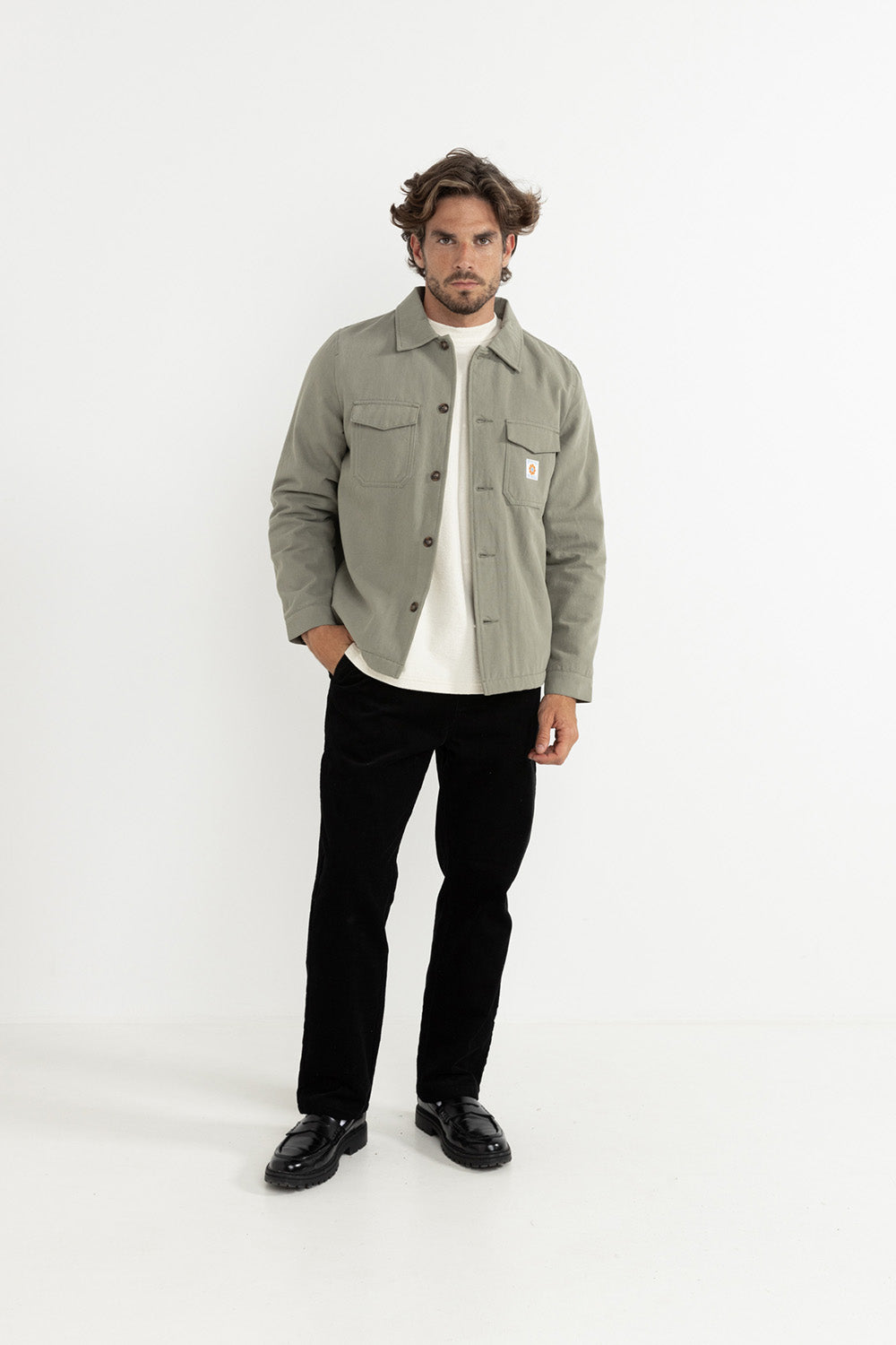rhythm sherpa lined work shirt sage 