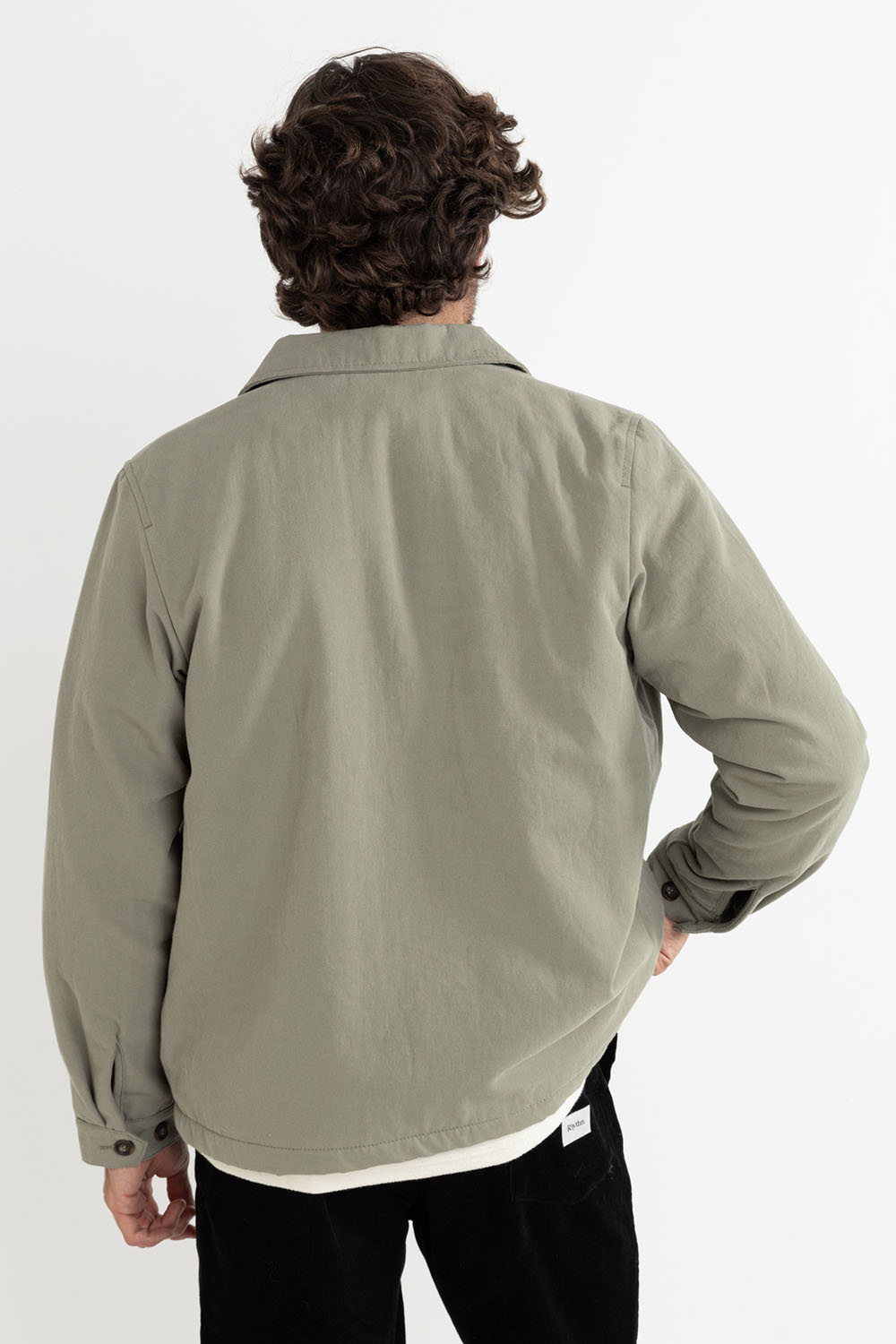 rhythm sherpa lined work shirt sage back 