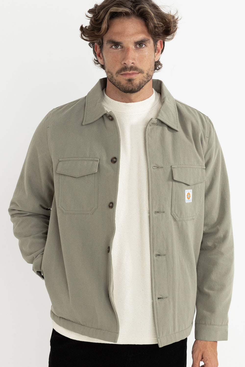 rhythm sherpa lined work shirt sage front 