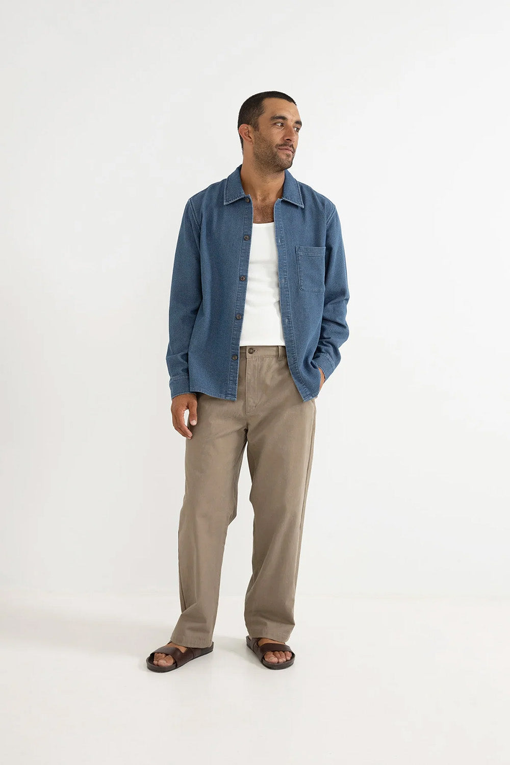 rhythm textured wale ls shirt washed indigo 