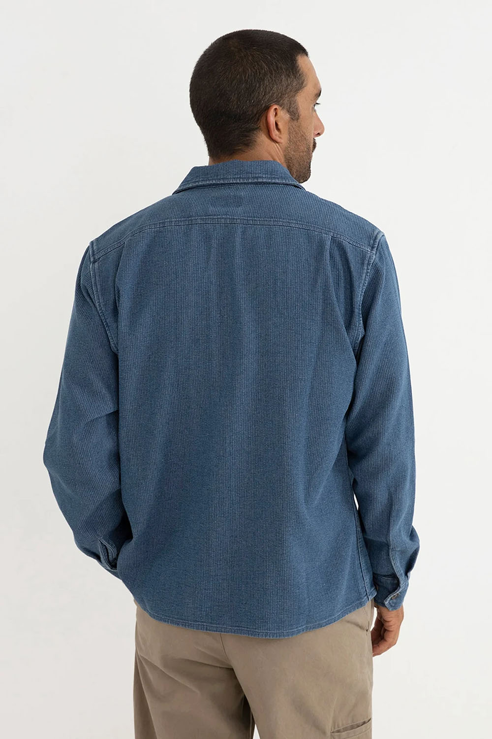 rhythm textured wale ls shirt washed indigo back 