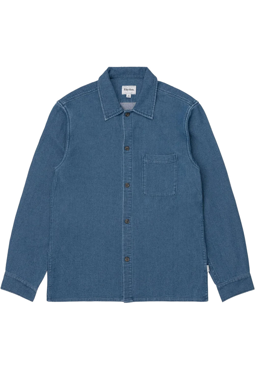 rhythm textured wale ls shirt washed indigo flatlay 