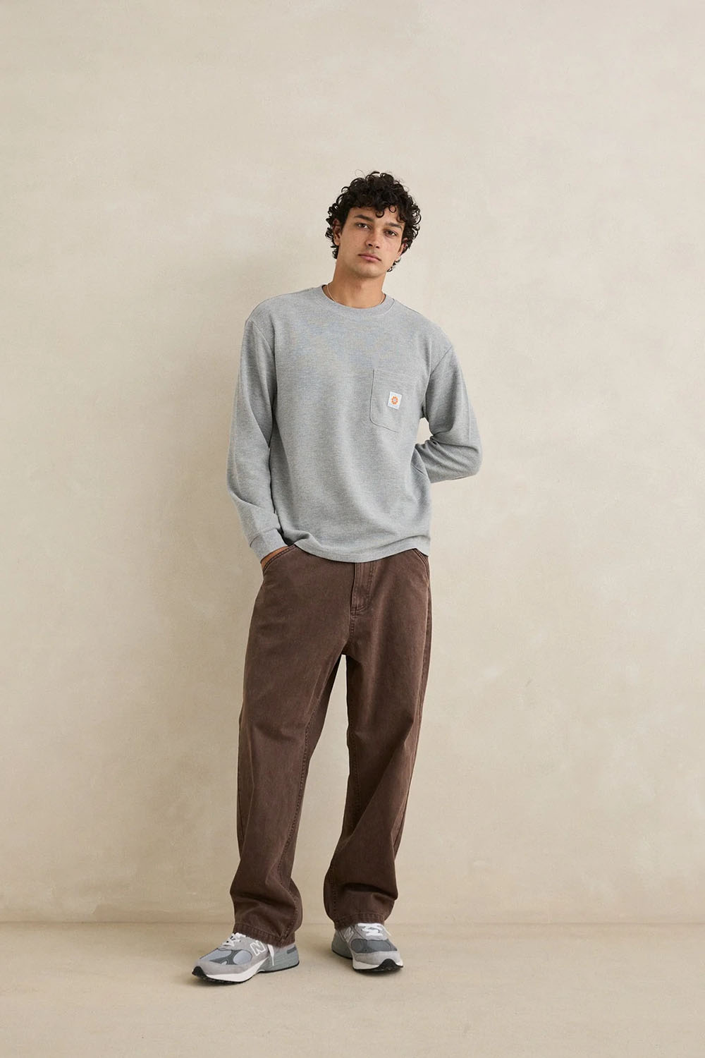 rhythm vintage pocket ls waffle grey heather front