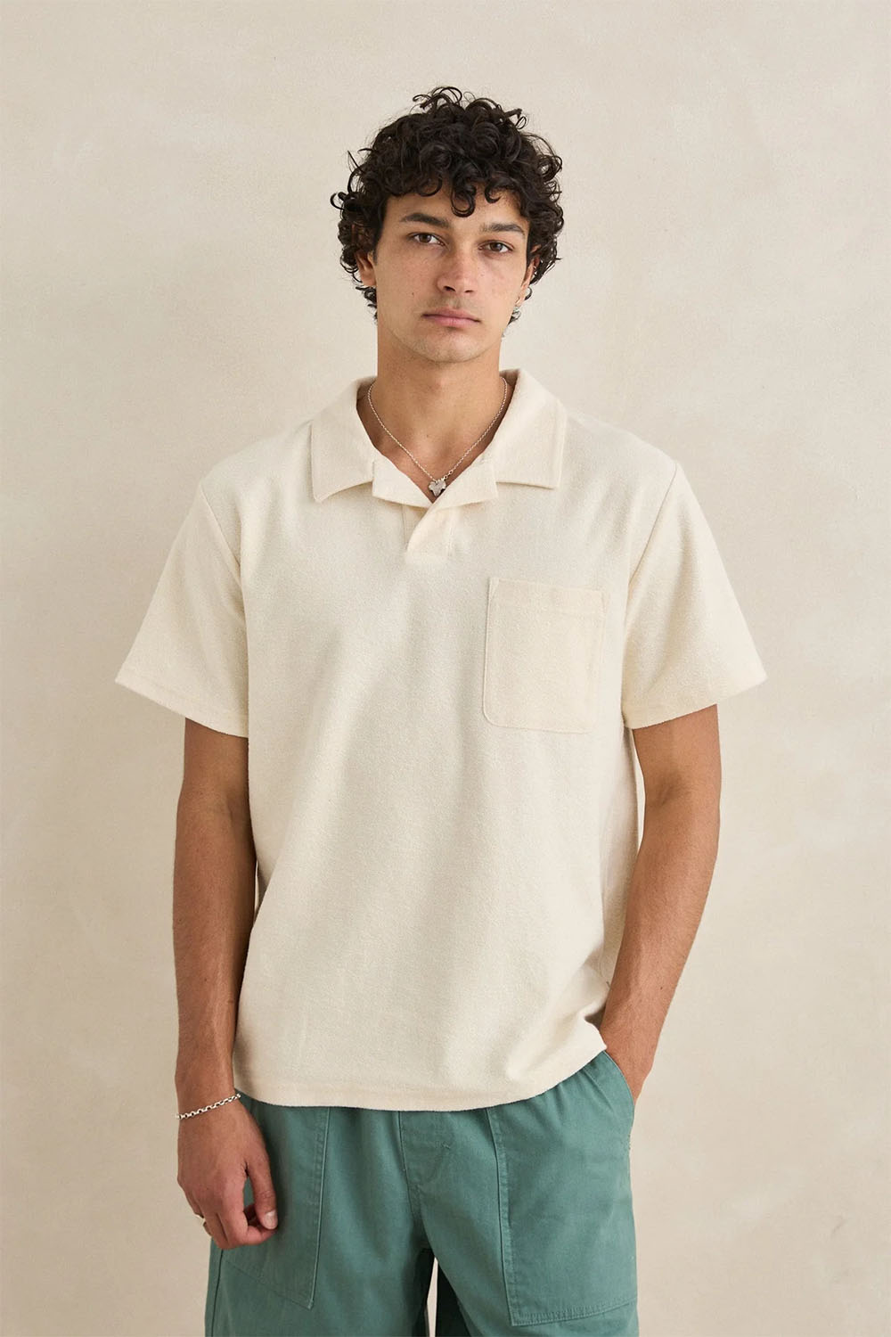 rhythm vintage terry ss polo natural front