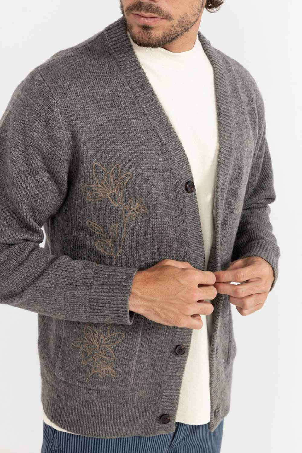 rhythm wes cardigan charcoal detail