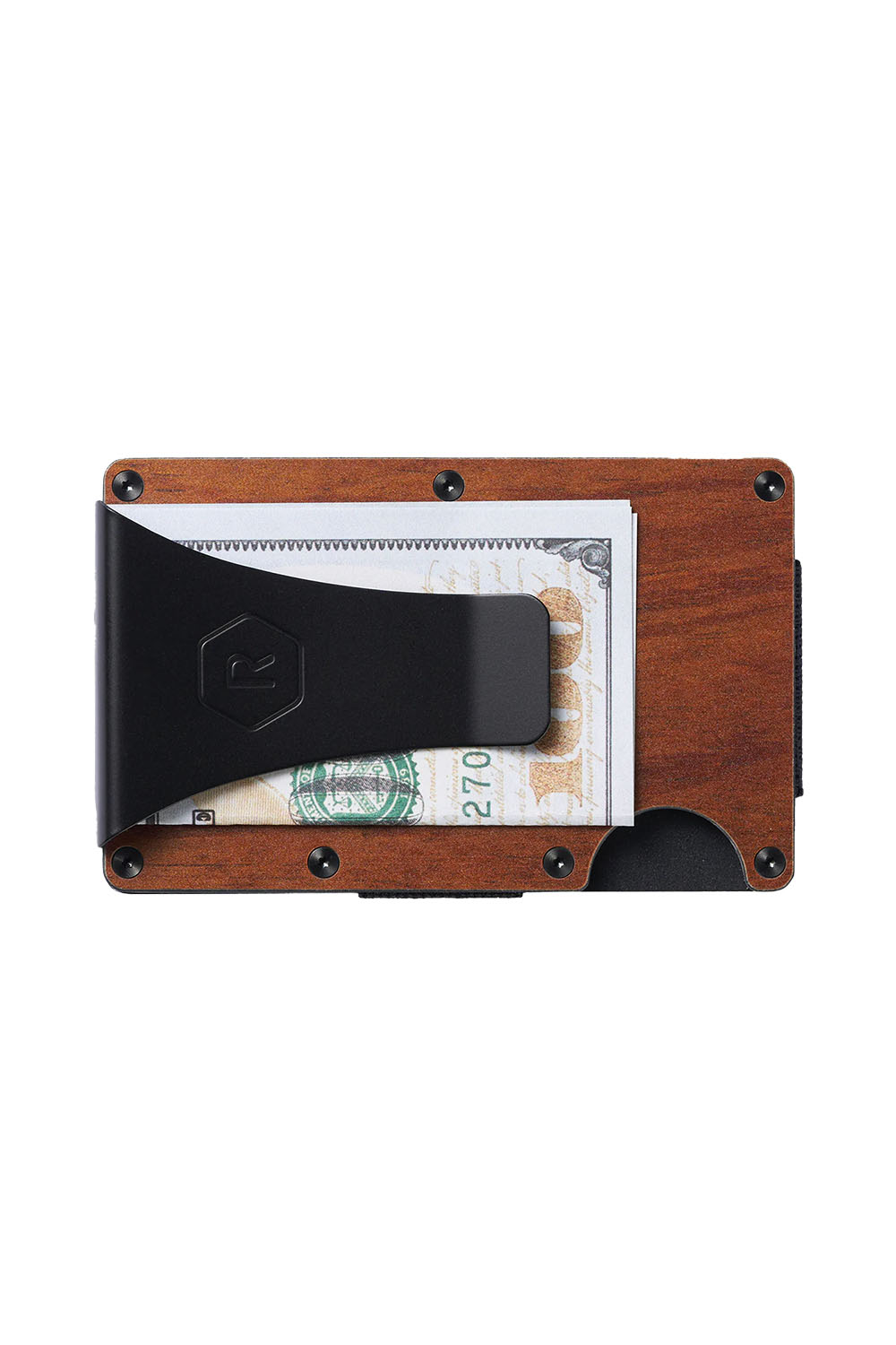 Ridge Wallet - Aluminum - Money Clip - Mopane Wood - Front