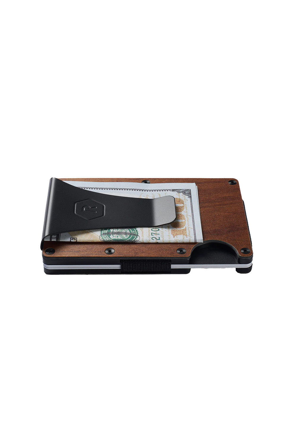Ridge Wallet - Aluminum - Money Clip - Mopane Wood - Side