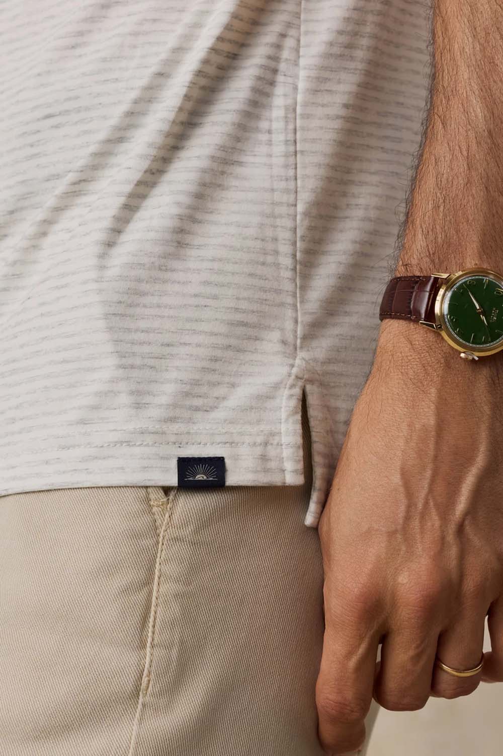 Faherty Movement Polo in Quarry White Stripe — Detail-1 view
