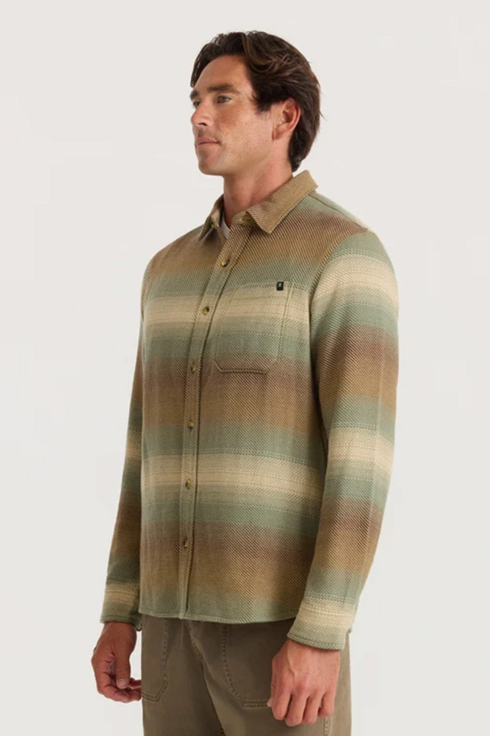 Roark Revival - Crossroads Flannel - Sand - Model Quarter