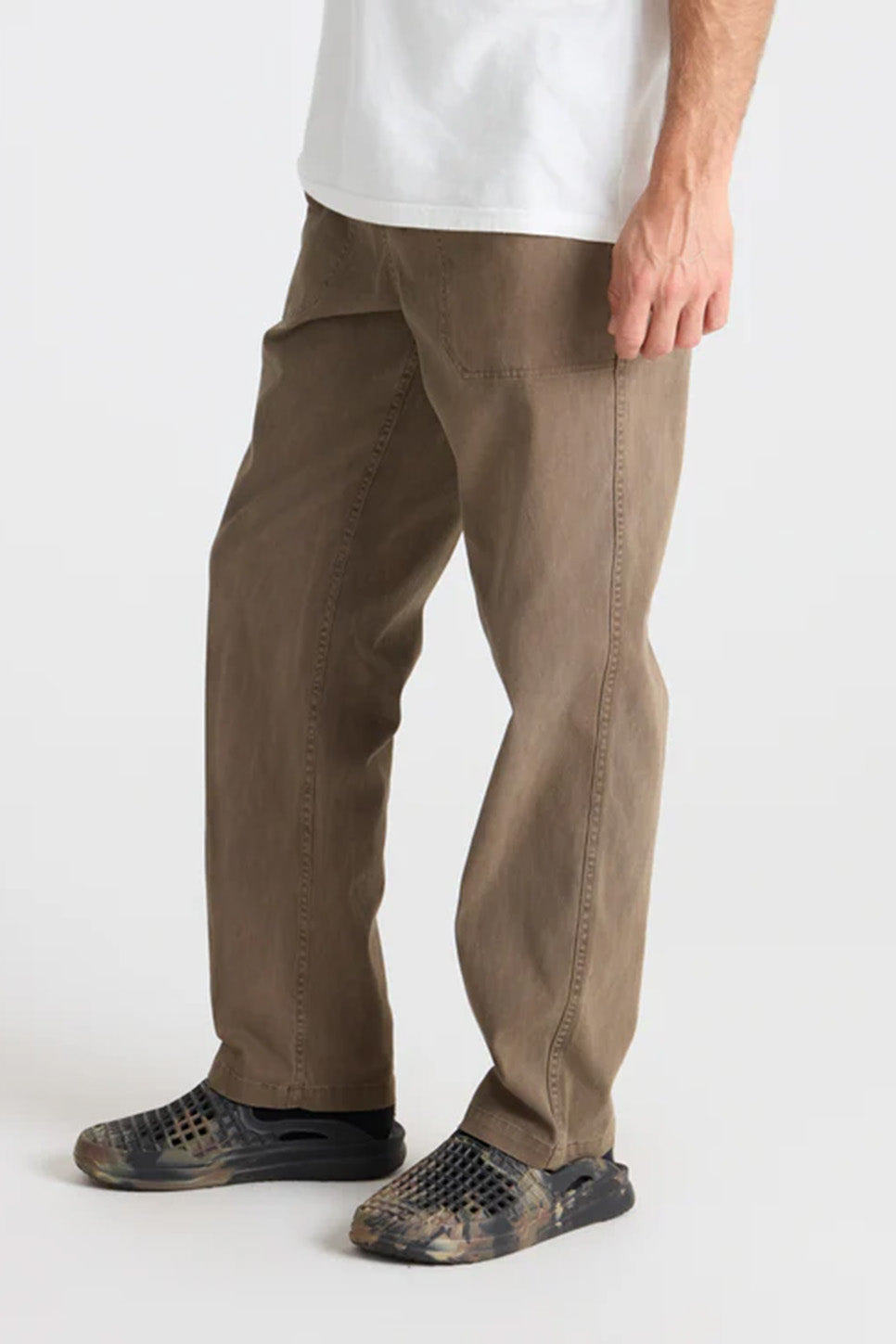 Roark Revival Made To Fade Pant in Washed Brown — Side view