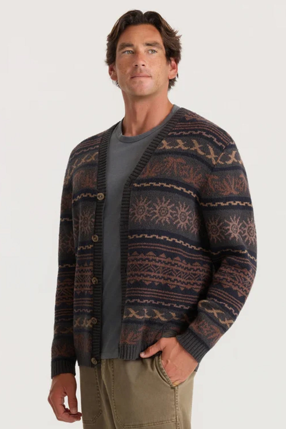 Roark Revival - Nomad Cardigan - Rust - Model Quarter