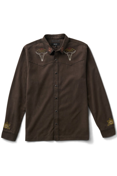 roark gaucho range shirt dark brown flatlay