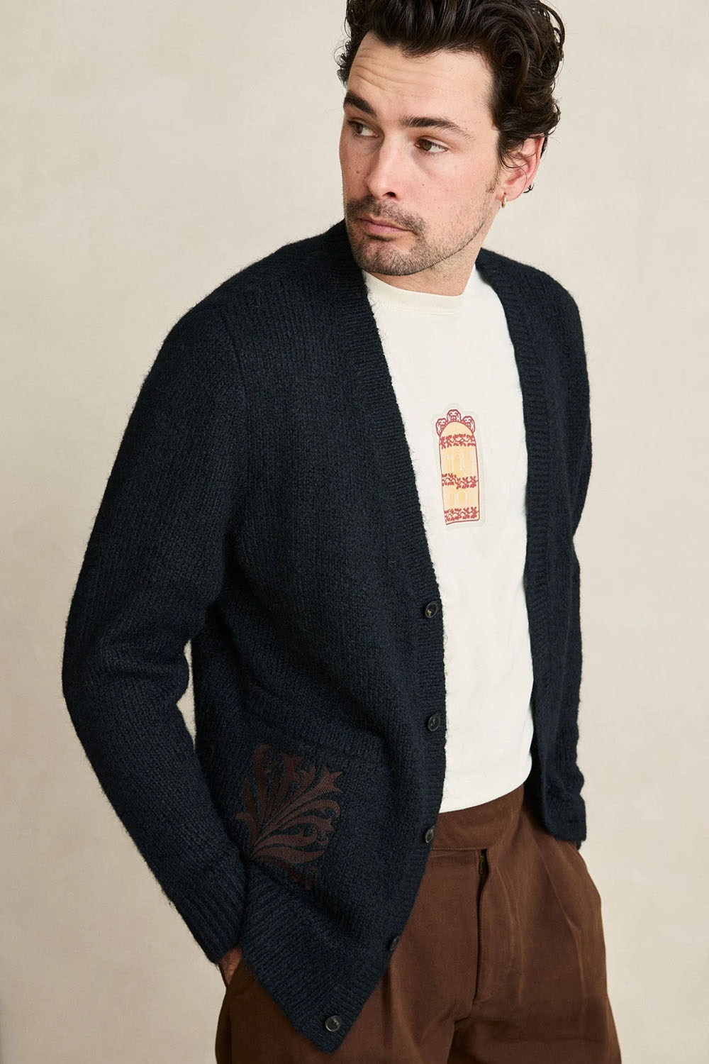 Rhythm - Heritage Bloom Cardigan - Midnight - Model Front