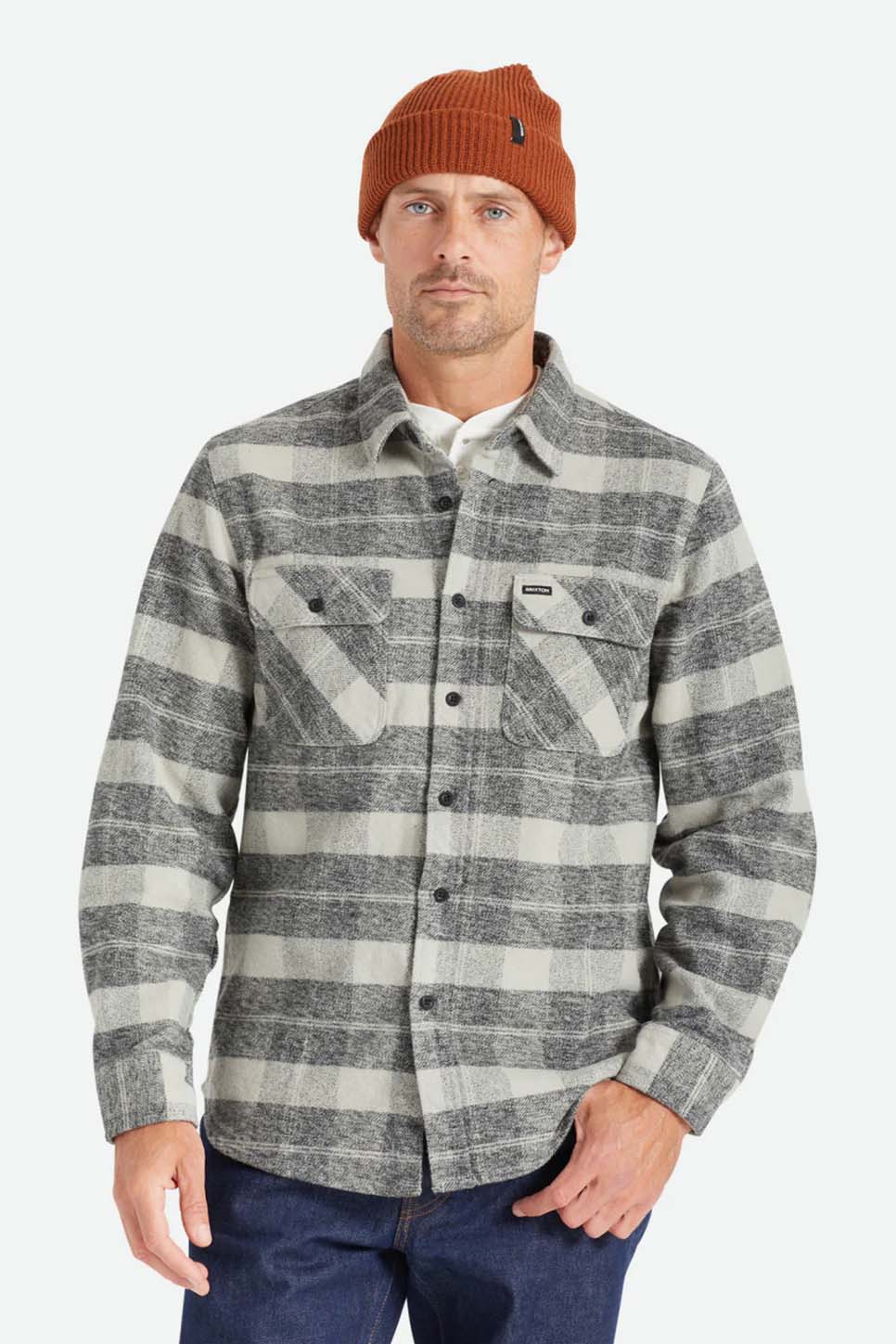 Brixton - Bowery Heavyweight LS Flannel - Black/Charcoal - Front