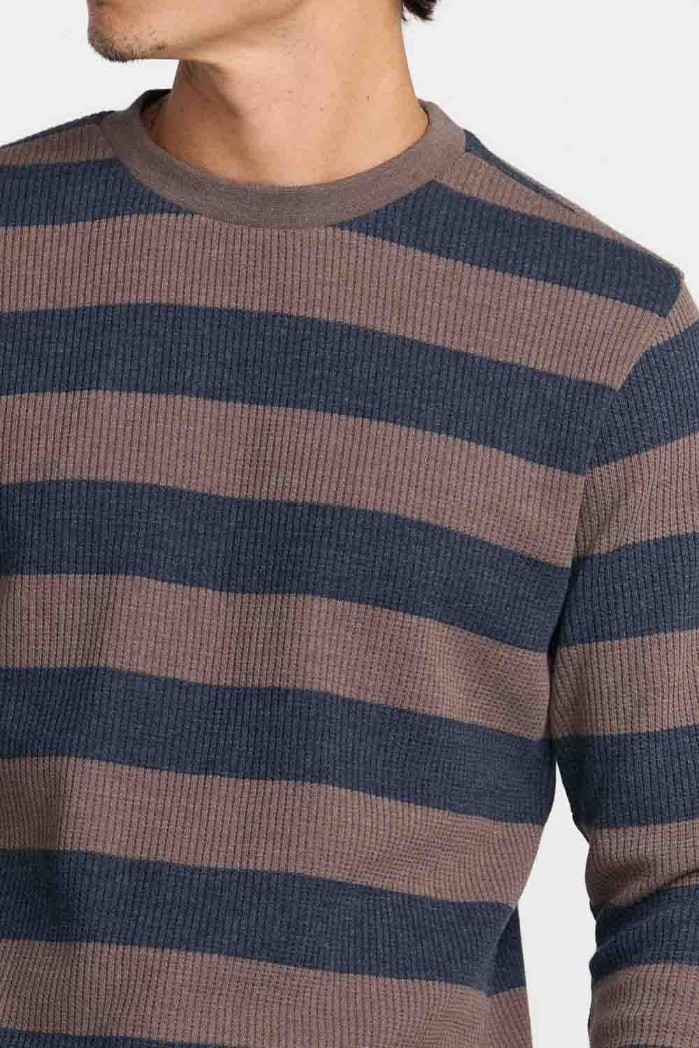 RVCA - Dayshift Thermal Stripe Long Sleeve - Mocha - Detail Collar