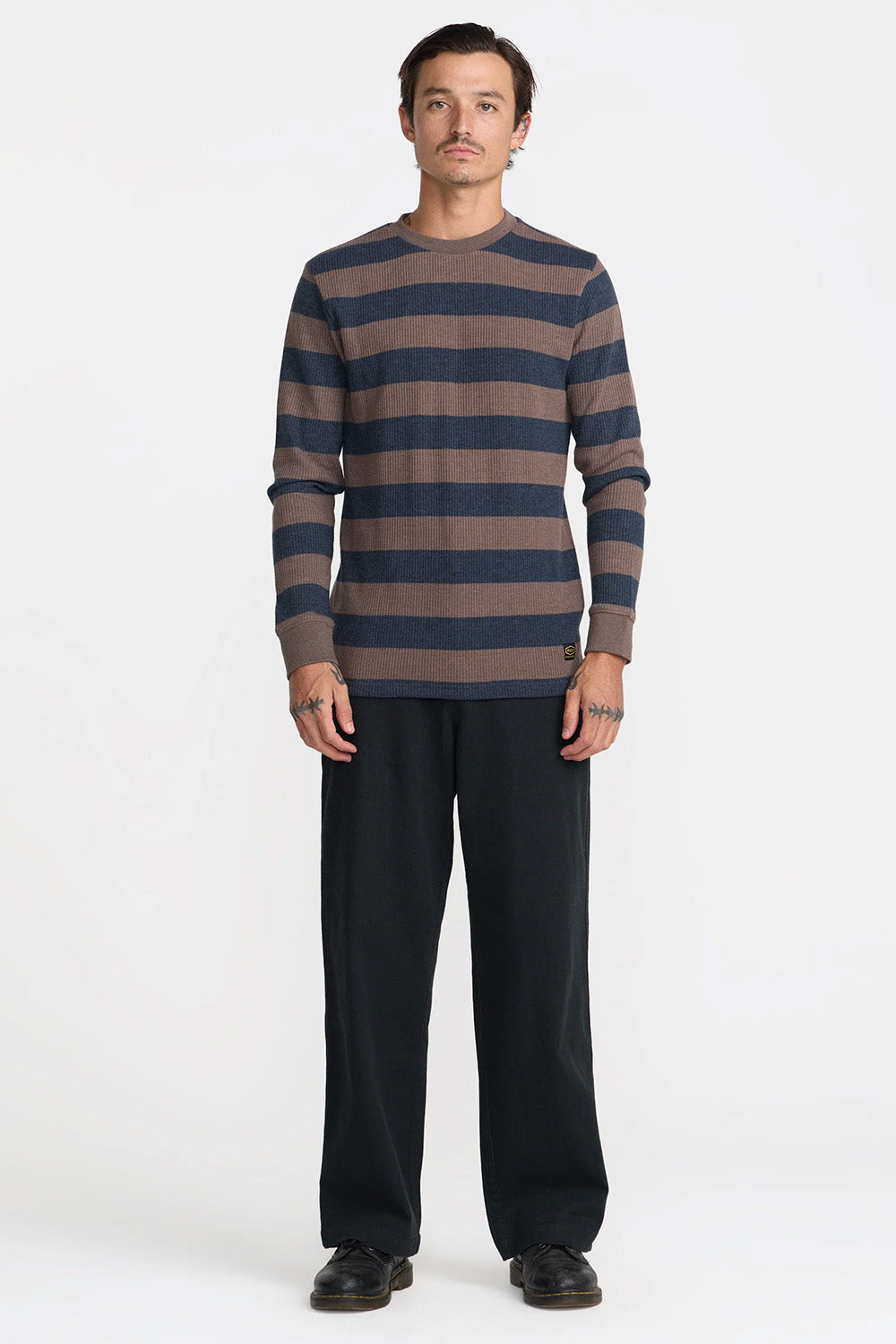 RVCA - Dayshift Thermal Stripe Long Sleeve - Mocha - Model Full Body