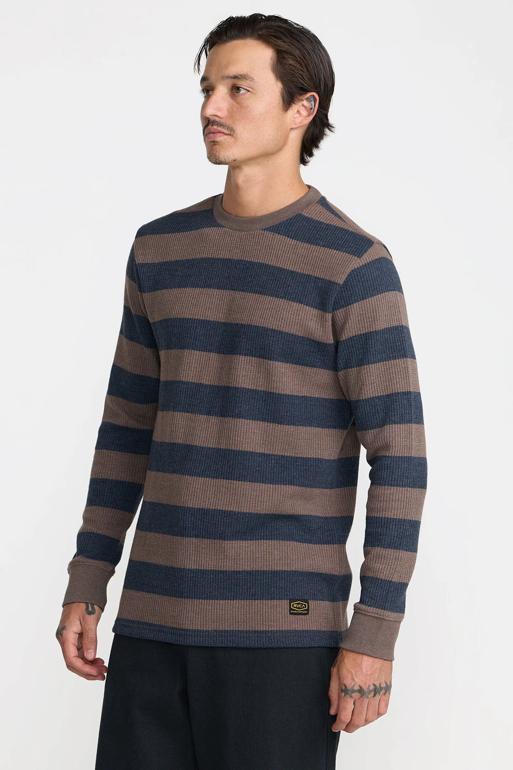 RVCA - Dayshift Thermal Stripe Long Sleeve - Mocha - Model Side