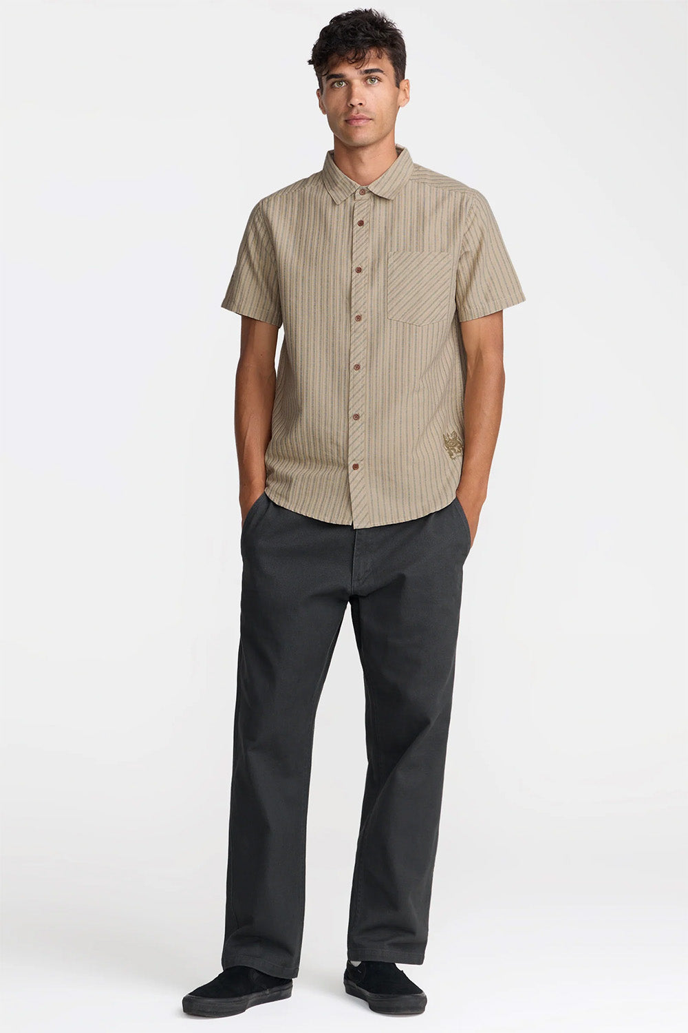 rvca archive stripe ss light khaki