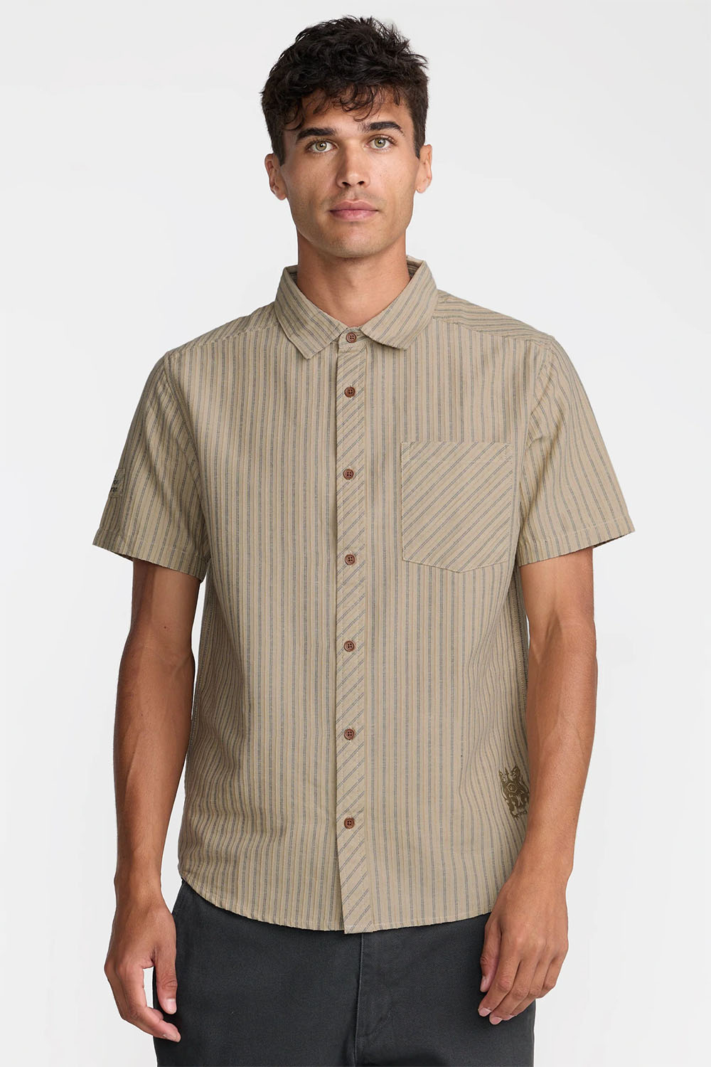 rvca archive stripe ss light khaki front