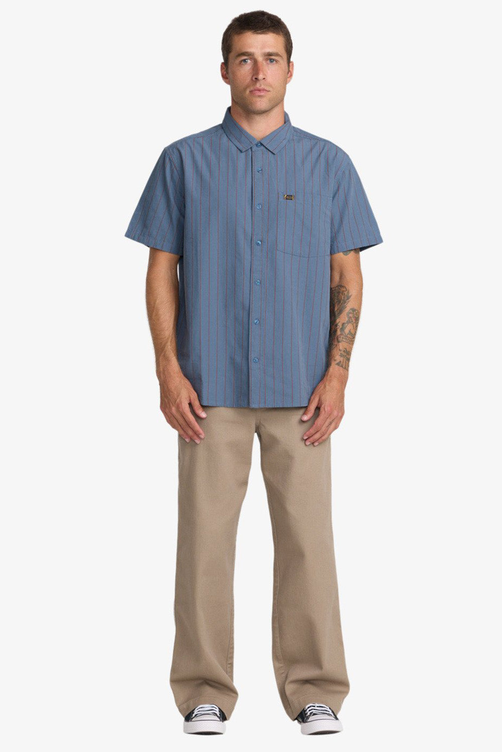 rvca dayshift workwear stripe ss vintage navy 
