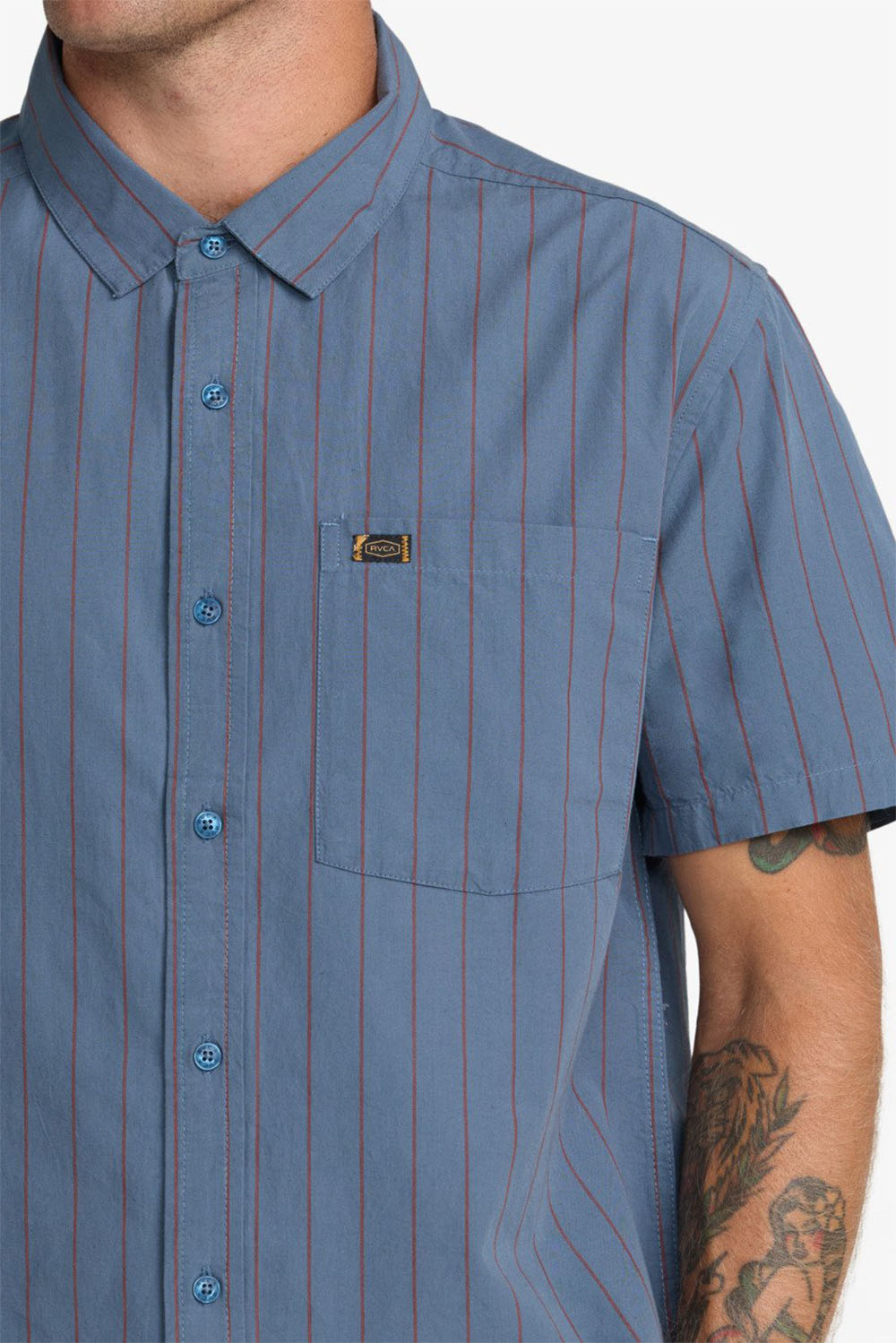 rvca dayshift workwear stripe ss vintage navy detail