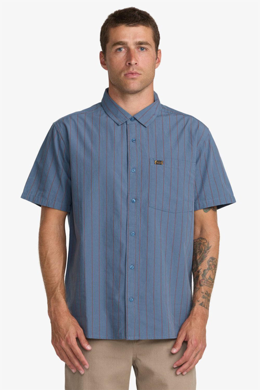 rvca dayshift workwear stripe ss vintage navy front