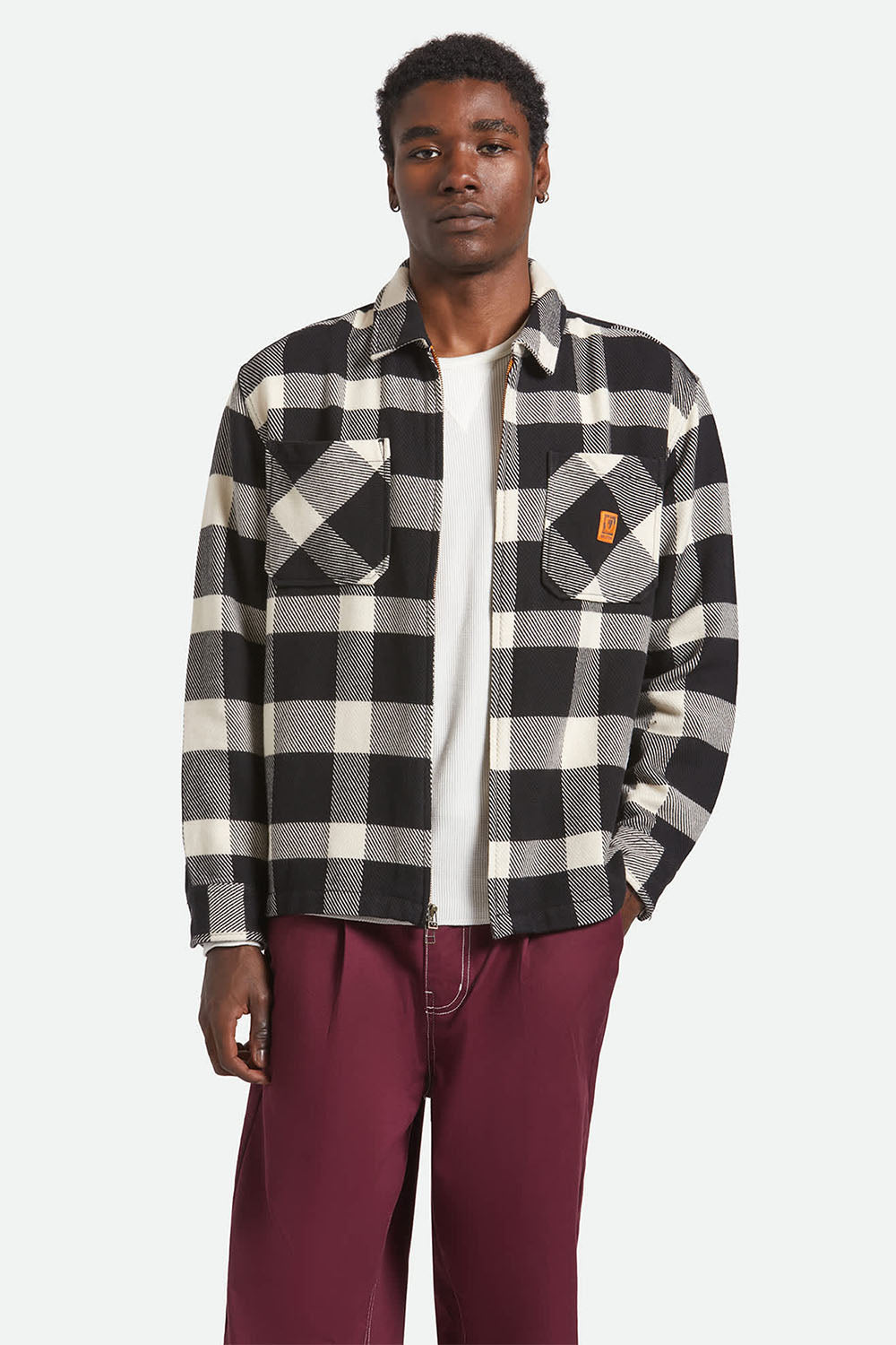 Brixton UNION ZIP FLANNEL Off White/Black Front