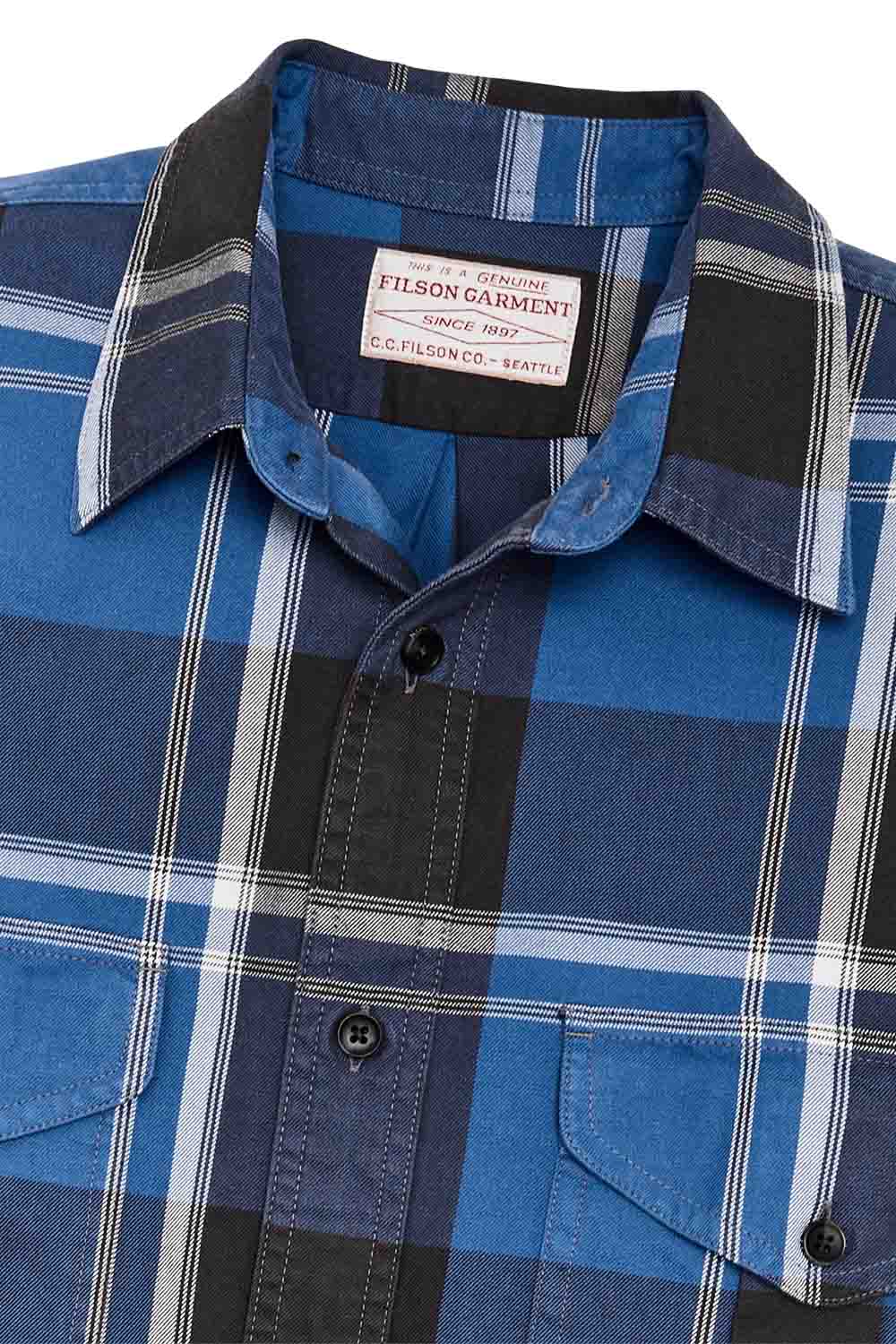 Filson - Light Weight Alaskan Guide Shirt - Blue/Black/White Plaid - Collar