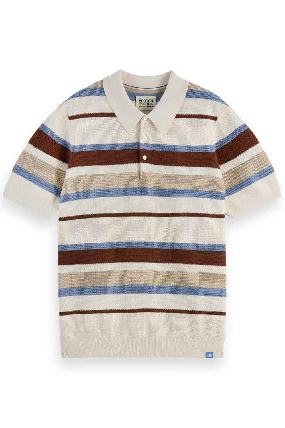 Scotch & Soda - Knitted Stripe Polo - Plaza Taupe Stripe - Flatlay
