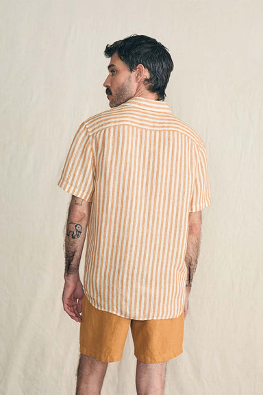 Faherty - Palma SS Linen Shirt - Gold Ivory Stripe - Back