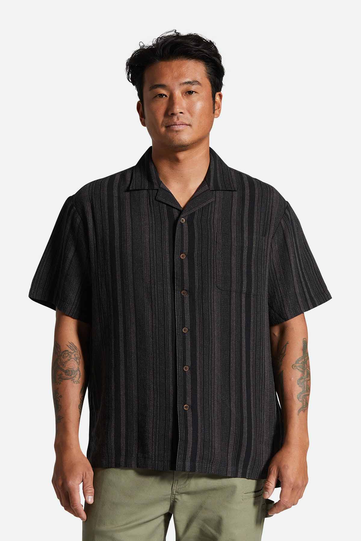 Brixton - Bunker Seersucker SS - Black/Charcoal - Front