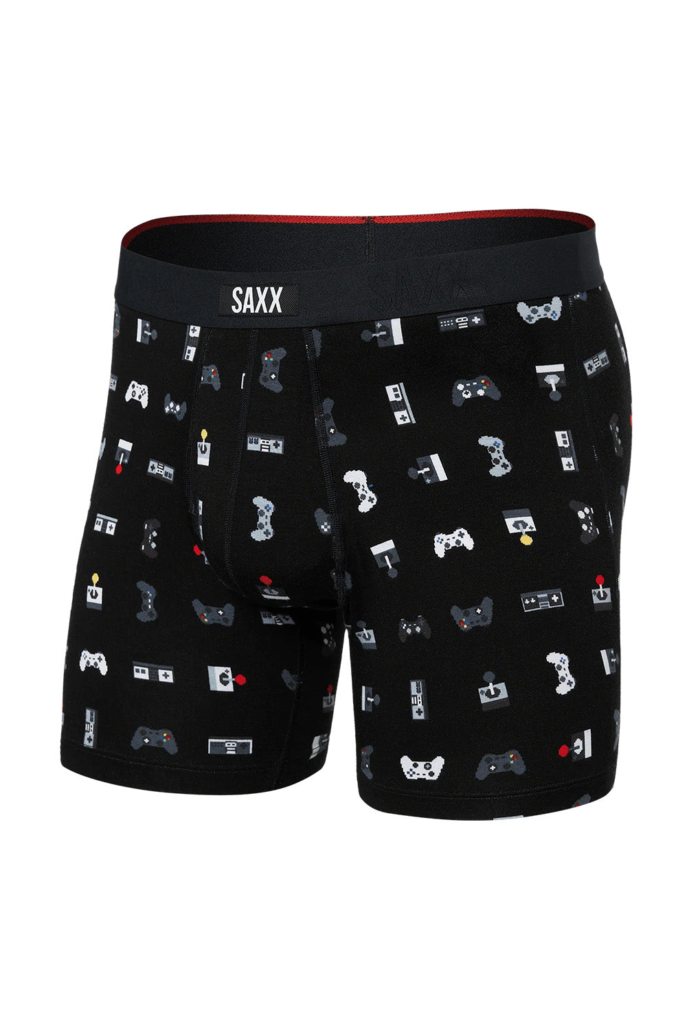 saxx vibe xtra soft boxer brief with fly gamer flatlay