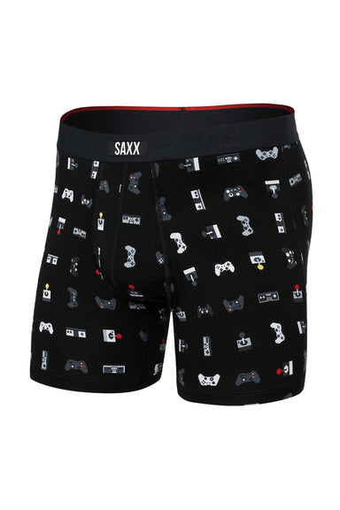 saxx vibe xtra soft boxer brief with fly gamer flatlay