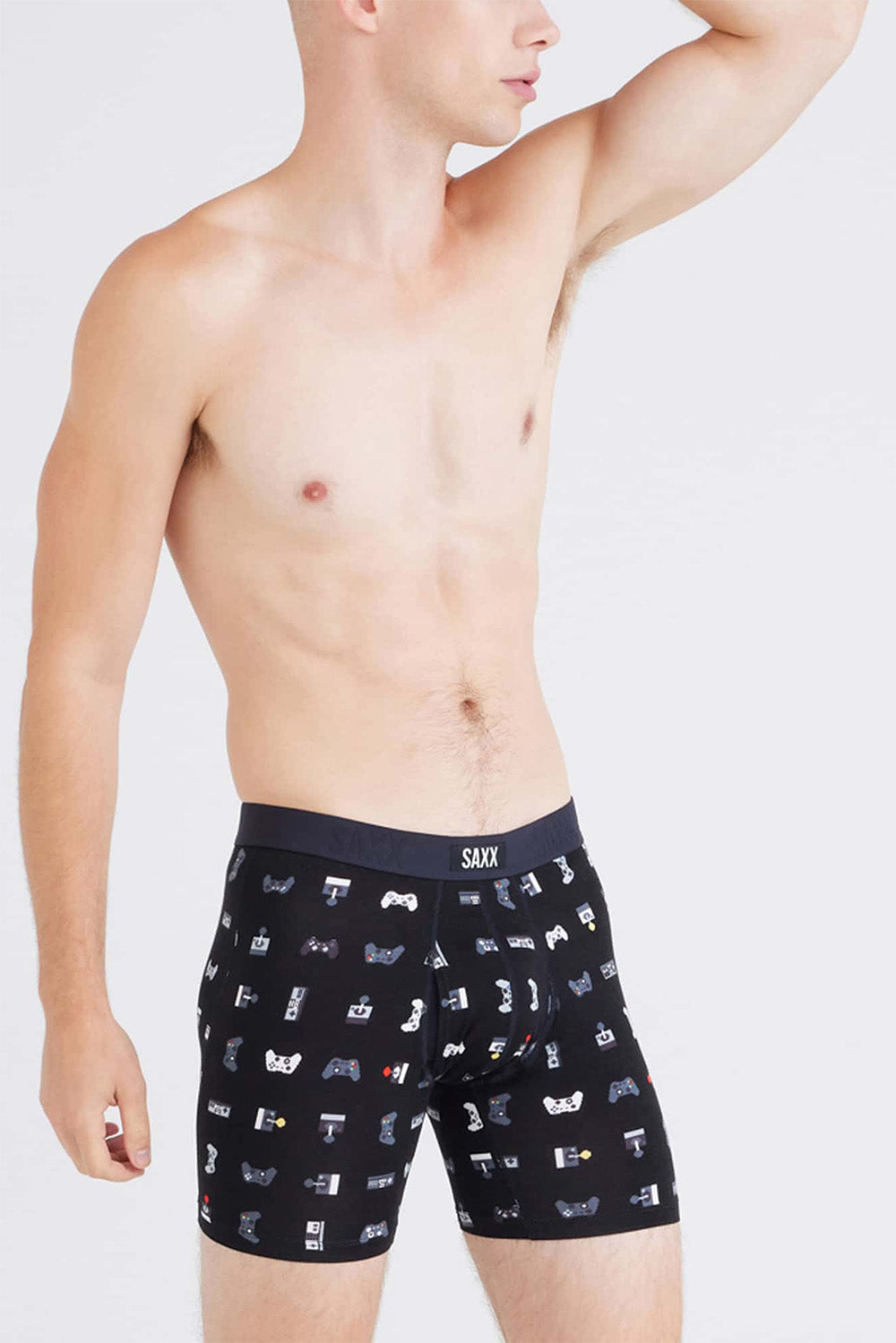 saxx vibe xtra soft boxer brief with fly gamer front