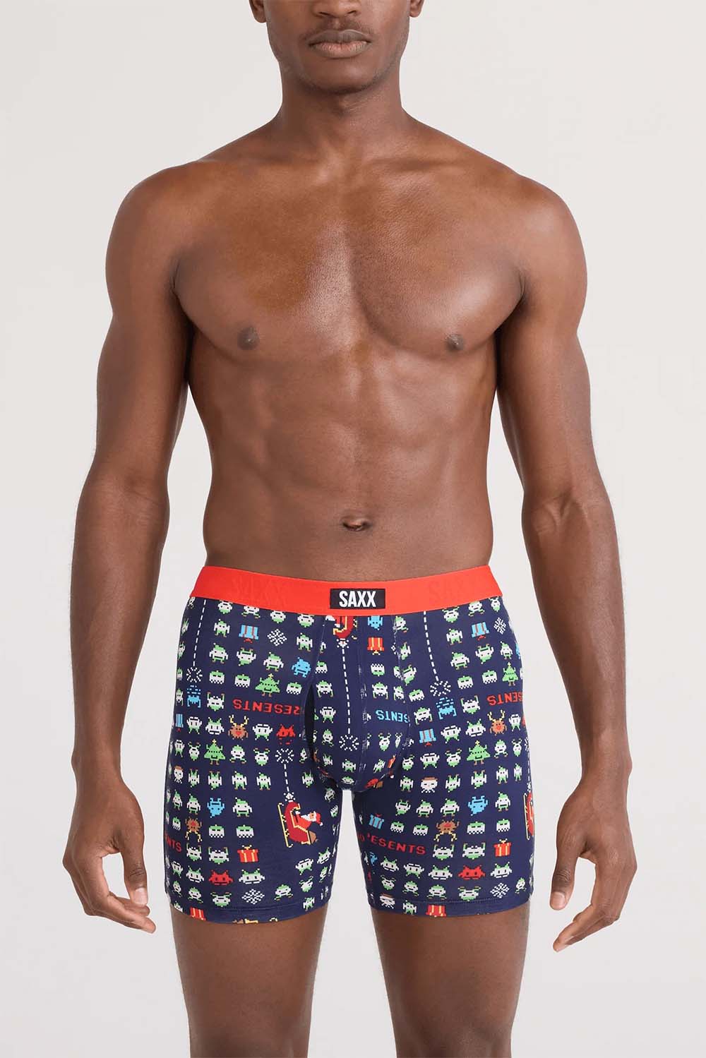 saxx vibe xtra soft boxer brief with fly sleigh invaders front