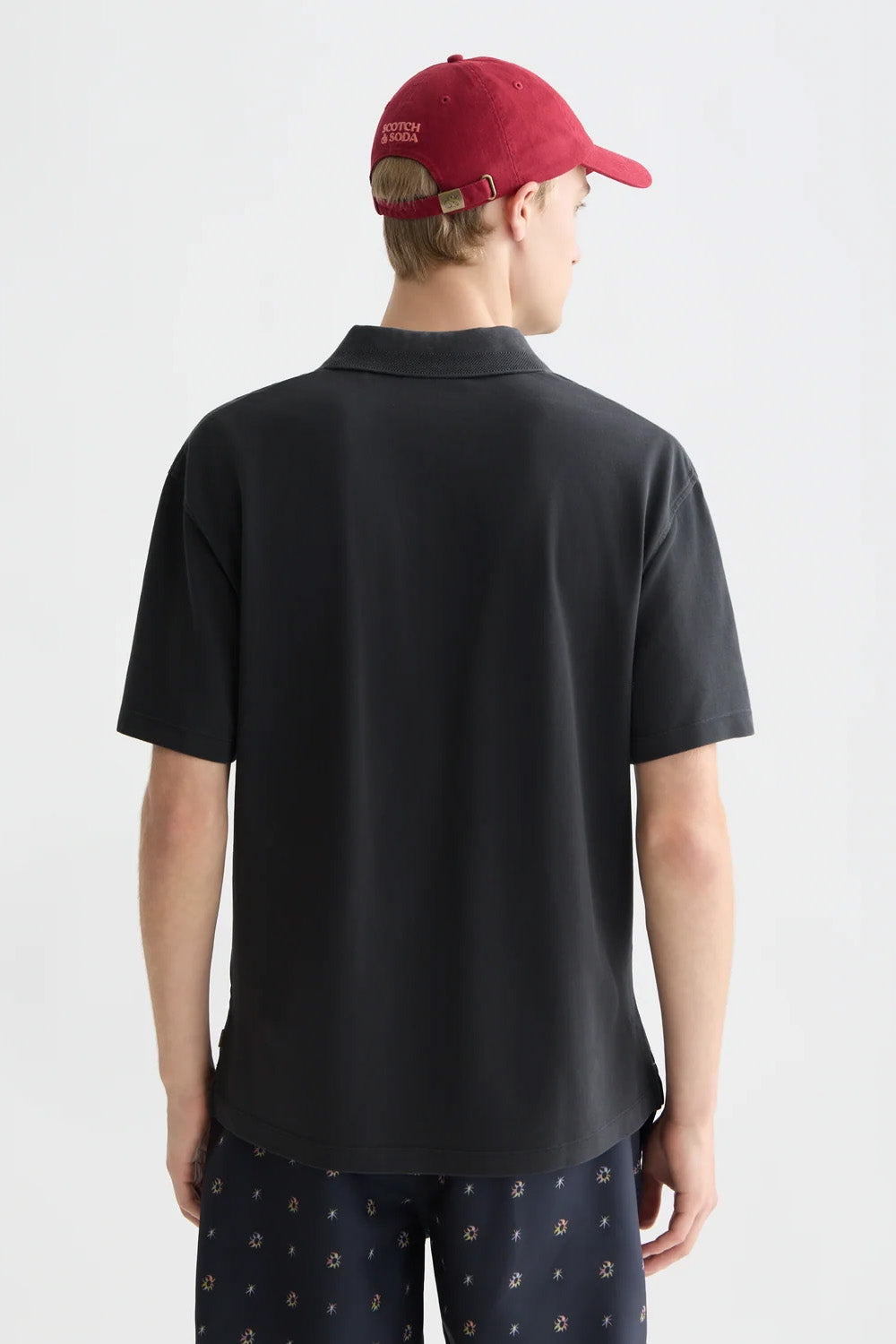 scotch and soda 3 crosses garment dyed polo in meteorite back view