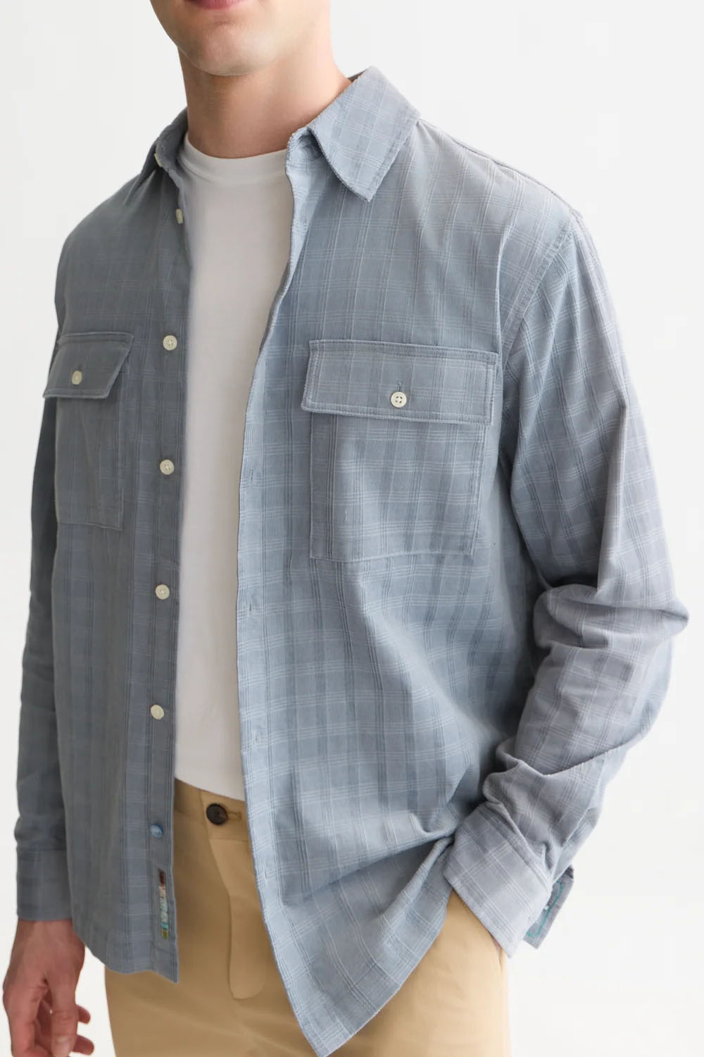 Scotch and Soda Corduroy Check Shirt in Trade Winds — detail-pocket view