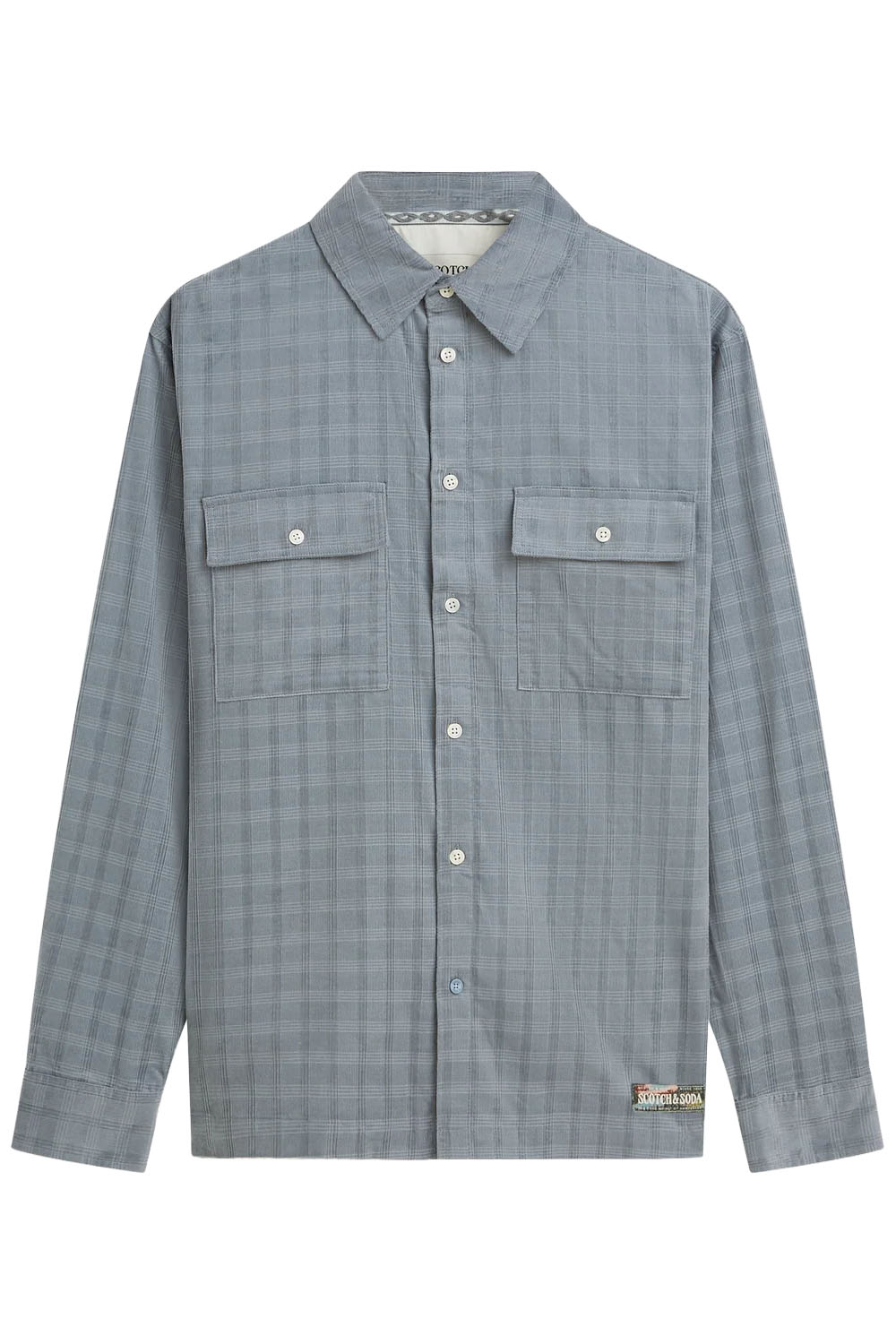 Scotch and Soda Corduroy Check Shirt in Trade Winds — flatlay view