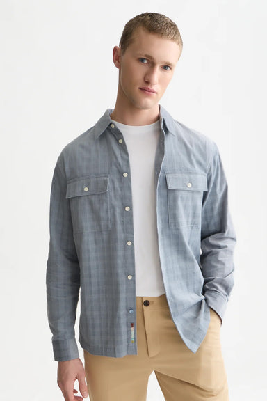 Scotch and Soda Corduroy Check Shirt in Trade Winds — front view