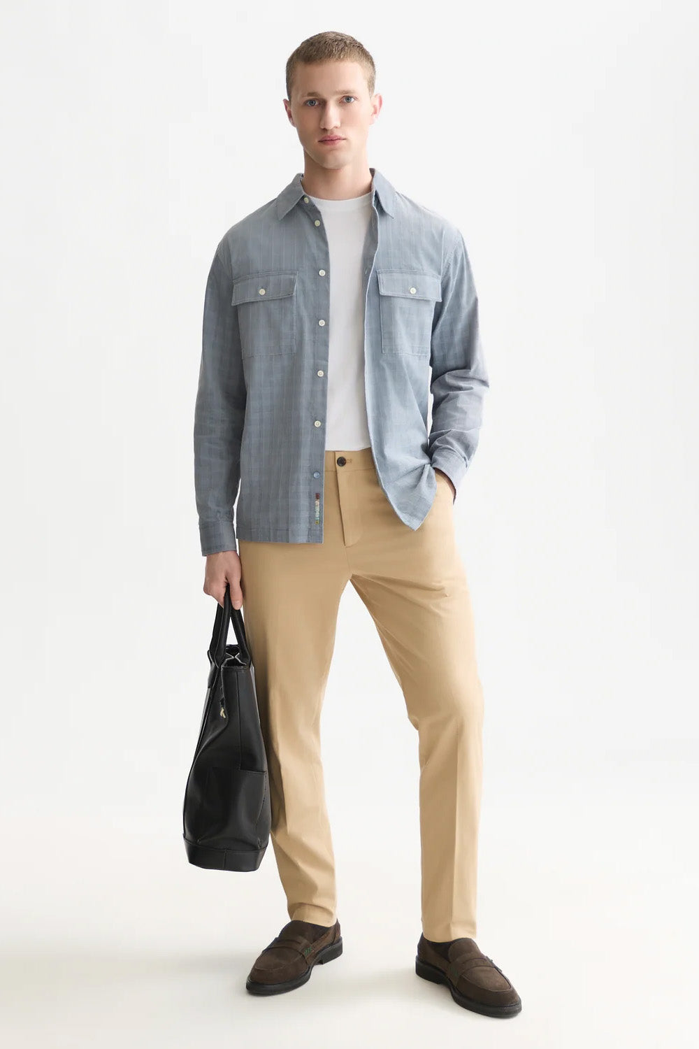 Scotch and Soda Corduroy Check Shirt in Trade Winds — full-body view