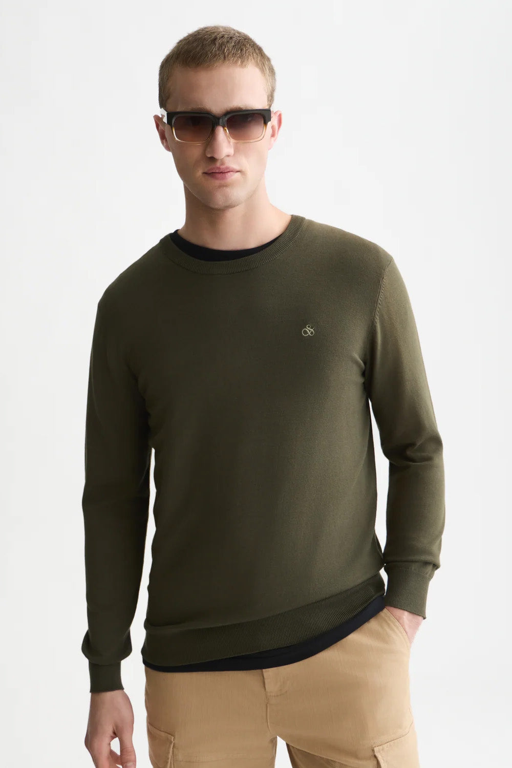 Scotch and Soda Ecovero Pullover in Forest Night — front view