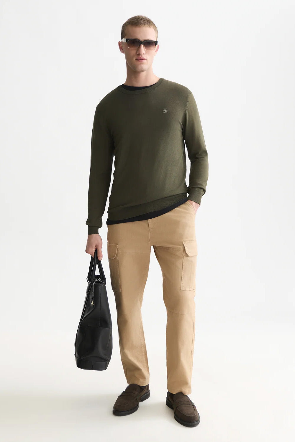 Scotch and Soda Ecovero Pullover in Forest Night — full-body view