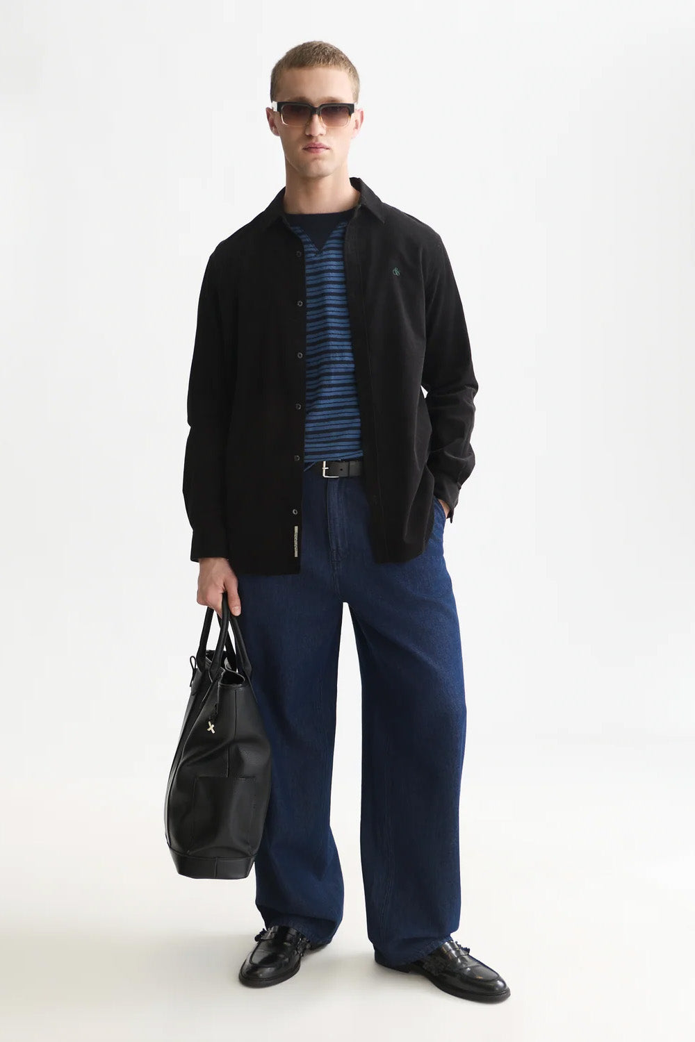 Scotch and Soda Fine Corduroy Shirt in Meteorite — Full Body view