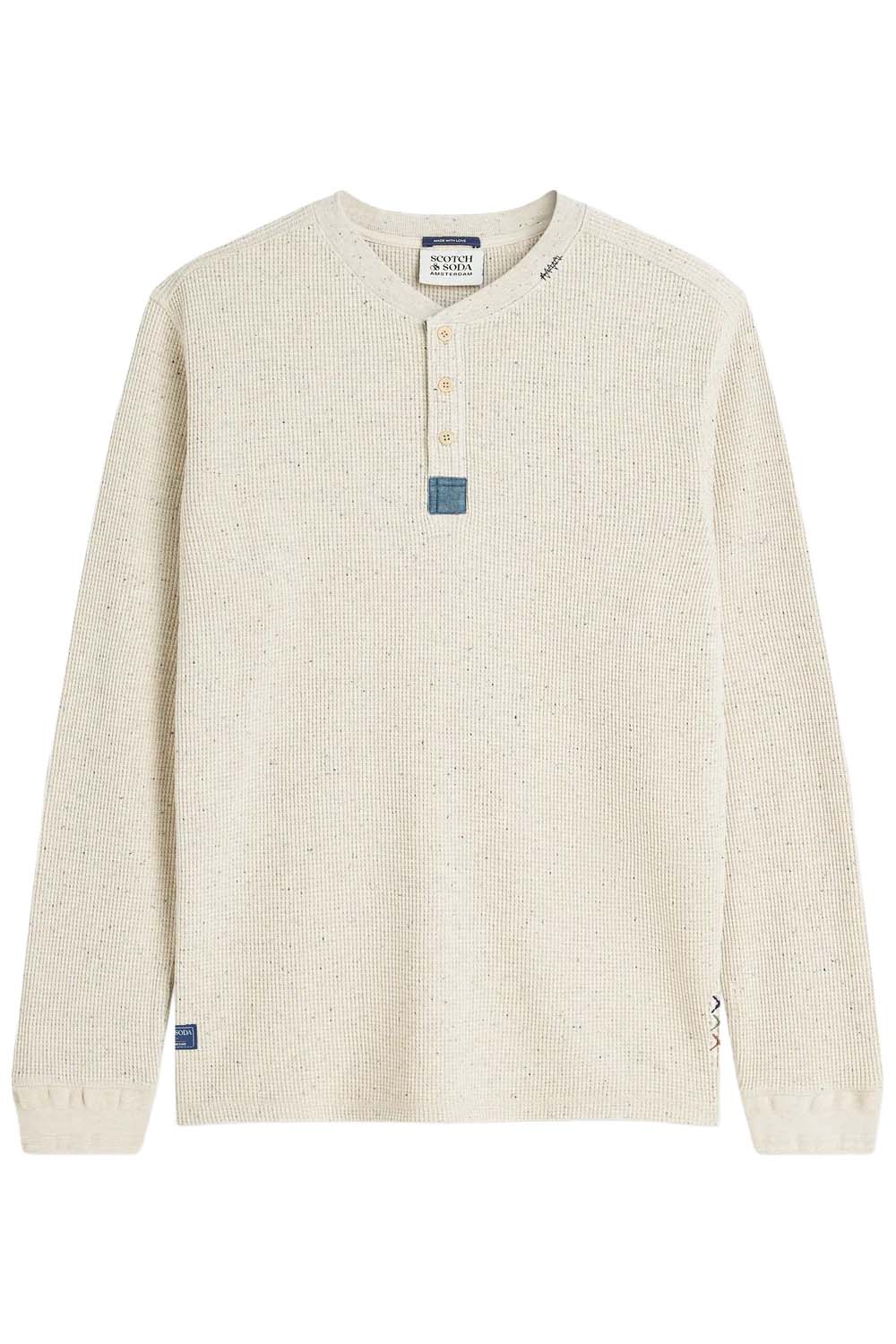 scotch and soda henley melange long sleeve in oatmeal flatlay view