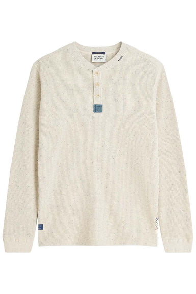 scotch and soda henley melange long sleeve in oatmeal flatlay view