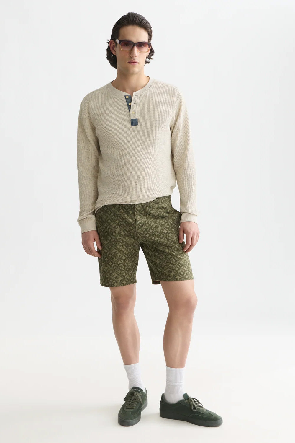 scotch and soda henley melange long sleeve in oatmeal