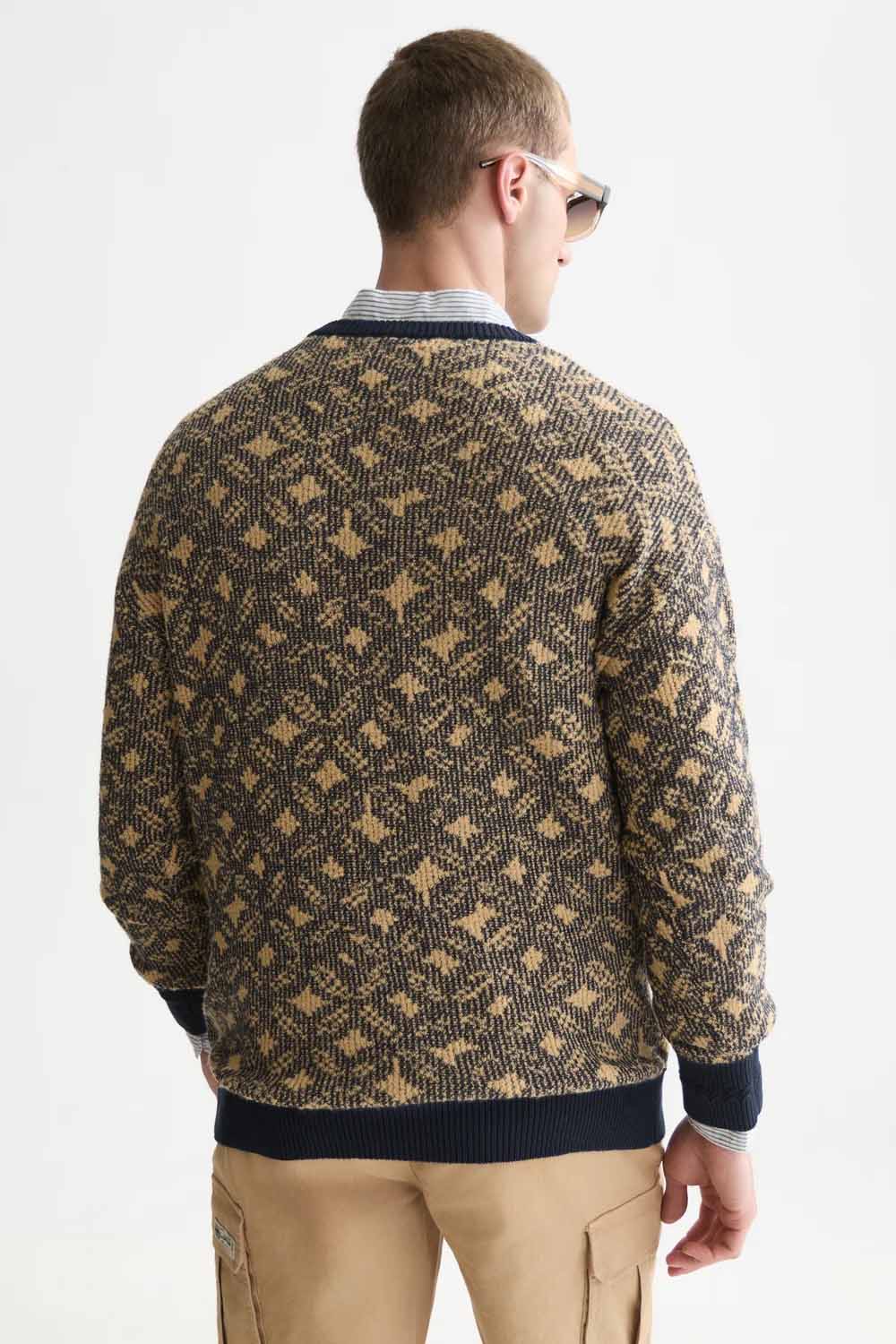 Scotch and Soda Jacquard Pullover in Tiles Flower Dijon/Sky Captain — back view